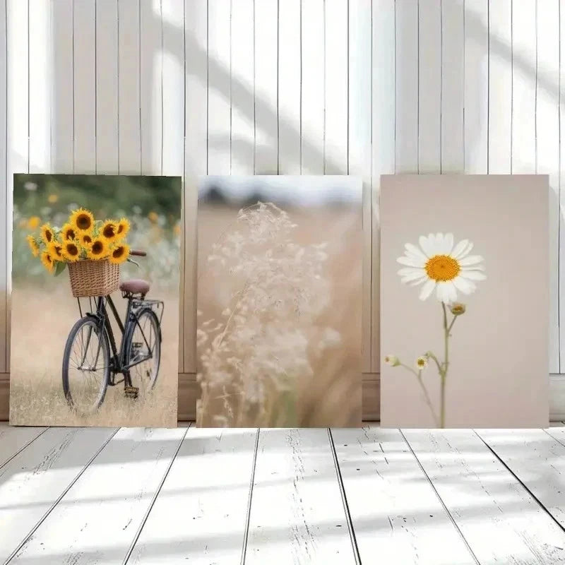 3pcs Bicycle, Wildflowers, Dandelion Wall Art Set Canvas Framed 50x70cm - High Quality Print 100% Australian Made Wall Canvas Ready to Hang - Bella Home Decor