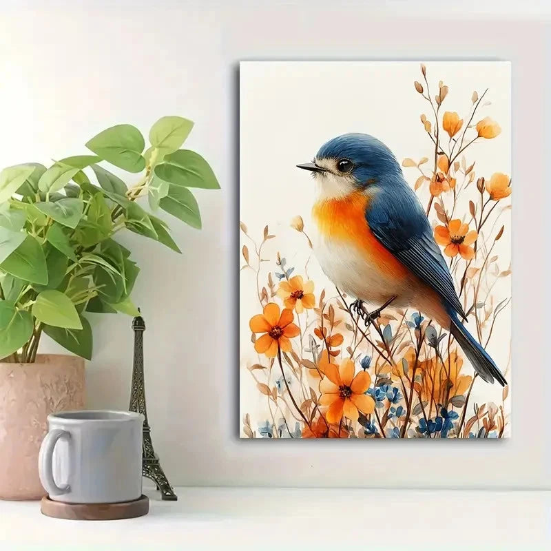 Beautiful Whimsical Watercolor Bird With Vibrant 40x60cm Metal Print Ready to Hang