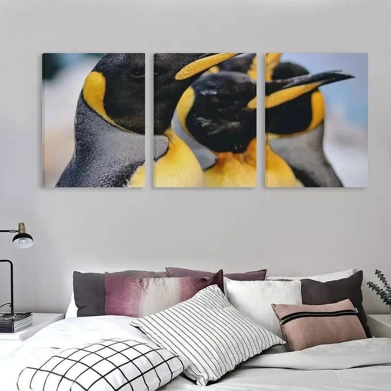 3pcs Three Penguins Minimalist Design Wall Art Set Canvas Framed 60x90cm - High Quality Print 100% Australian Made Wall Canvas Ready to Hang - Bella Home Decor