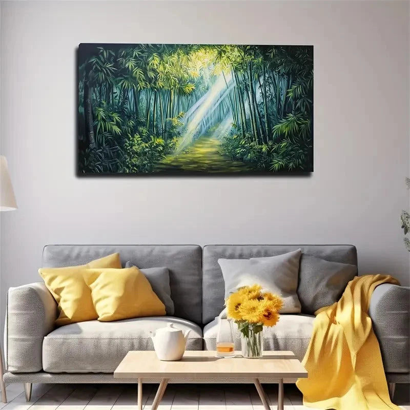 Abstract Bamboo Forest Tones Wall Art Canvas Office Home Room Framed 120x60cm