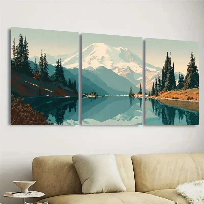 3pcs Mount Rainier National Park Washington Wall Art Set Canvas Framed 50x70cm - High Quality Print 100% Australian Made Wall Canvas Ready to Hang