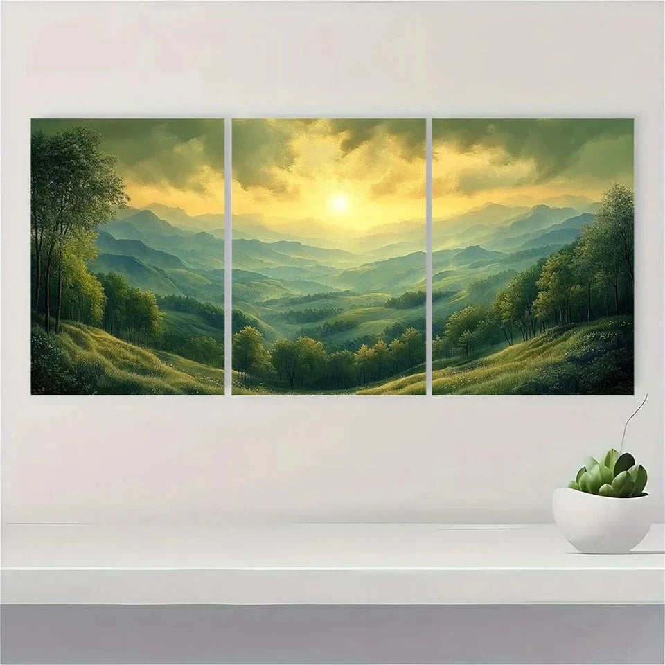 3pcs Green Countryside Vibrant Nature Scene Wall Art Set Canvas Framed 60x90cm - High Quality Print 100% Australian Made Wall Canvas Ready to Hang - Bella Home Decor