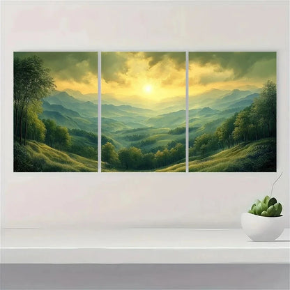 3pcs Green Countryside Vibrant Nature Scene Wall Art Set Canvas Framed 60x90cm - High Quality Print 100% Australian Made Wall Canvas Ready to Hang - Bella Home Decor