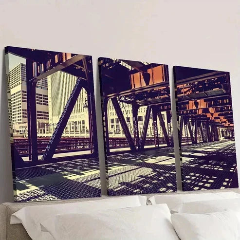 3pcs Chicago Illinois Bridge Architecture Wall Art Canvas Unframed - High Quality Print 100% Australian Made Wall Canvas - Bella Home Decor
