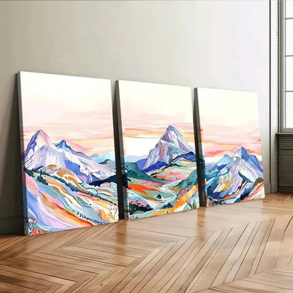 3pcs Vibrant Mountain Landscape Colourful Sunset Wall Art Canvas Unframed - High Quality Print 100% Australian Made Wall Canvas