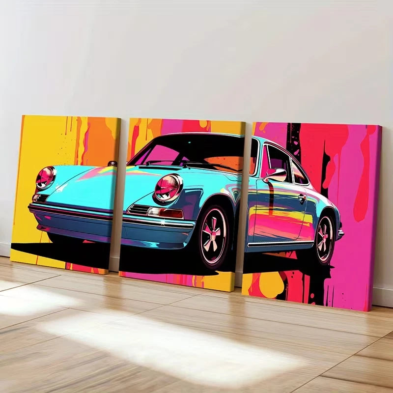 3pcs Classic Porsche 911 Abstract Vintage  Wall Art Set Canvas Framed 40x60cm - High Quality Print 100% Australian Made Wall Canvas Ready to Hang - Bella Home Decor