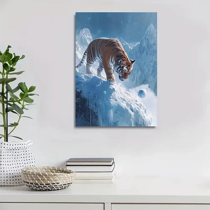 Hyper Realistic Tiger Playing with Ball Painting 40x60cm Metal Print Ready to Hang - Bella Home Decor