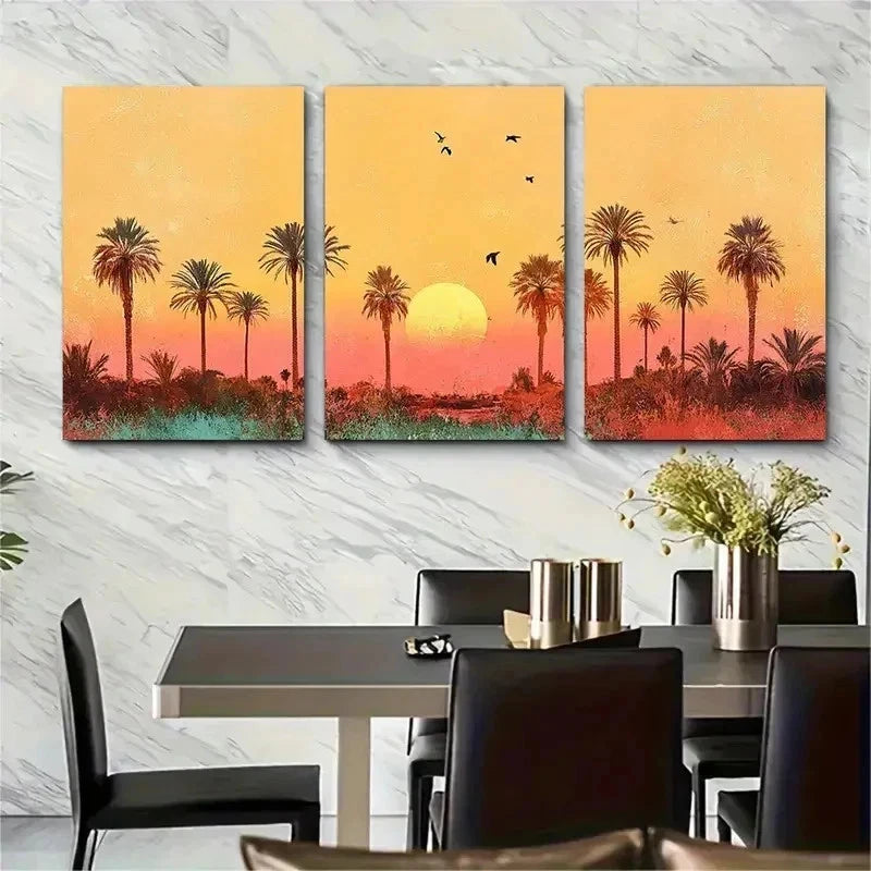 3pcs Vibrant Sunset Artwork Botanical Perfect Wall Art Set Canvas Framed 50x70cm - High Quality Print 100% Australian Made Wall Canvas Ready to Hang