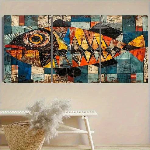 3pcs Mosaic Fish Wall Art Set Wall Art Set Canvas Unframed - High Quality Print 100% Australian Made Wall Canvas