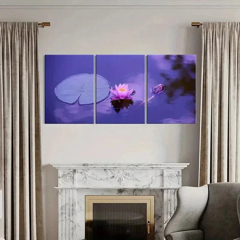 3pcs Pink Lotus Beautiful Flower Modern Wall Art Canvas Unframed - High Quality Print 100% Australian Made Wall Canvas