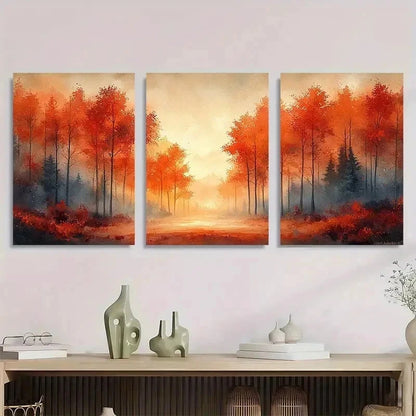 3pcs Autumn Radiance Sunlit Maple Trees Perfect Wall Art Set Canvas Framed 50x70cm - High Quality Print 100% Australian Made Wall Canvas Ready to Hang - Bella Home Decor