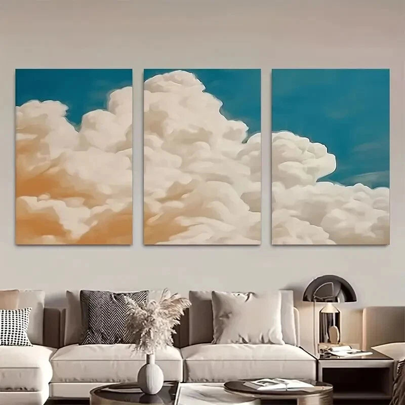 3pcs Clouds Navy Blue Sky Nature Metal Print Ready to Hang Art - Bella Home Decor