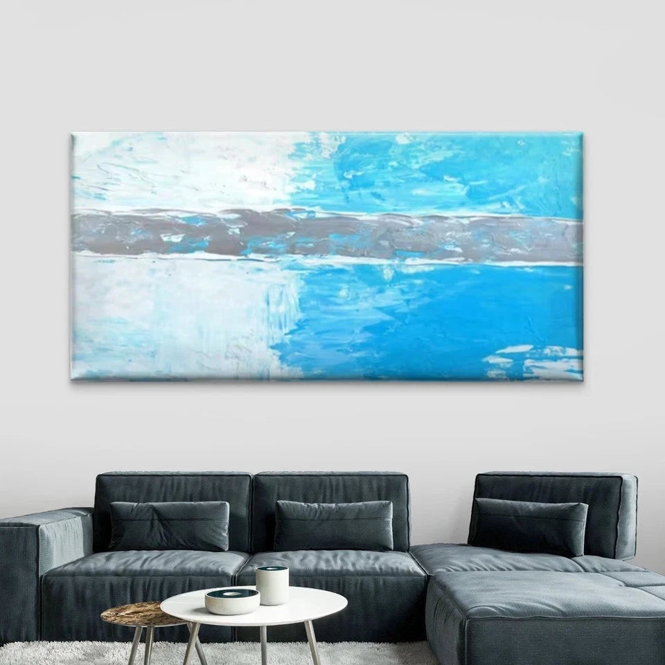 Abstract Blue White Gray Wall Art Canvas Office Home Room Framed 120x60cm