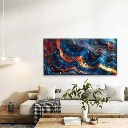 Marble Ink Waves With Gold Glit Wall Art Canvas Office Home Room Framed 120x60cm - Bella Home Decor