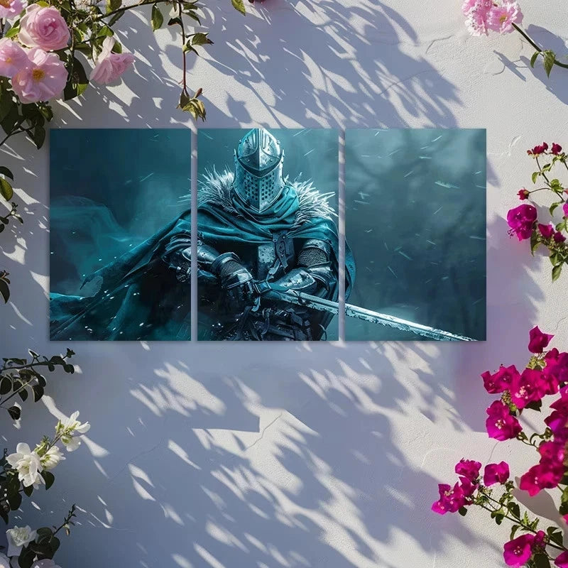 3pcs Awe-inspiring Portrait of Knight Metal Print Ready to Hang Art - Bella Home Decor