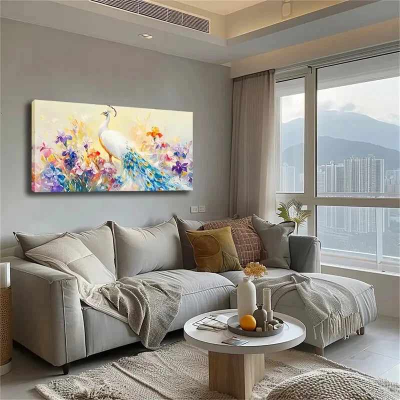 White Peacocks Brilliant Flower Wall Art Canvas Office Home Room Framed 120x60cm - Bella Home Decor