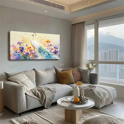 White Peacocks Brilliant Flower Wall Art Canvas Office Home Room Framed 120x60cm - Bella Home Decor