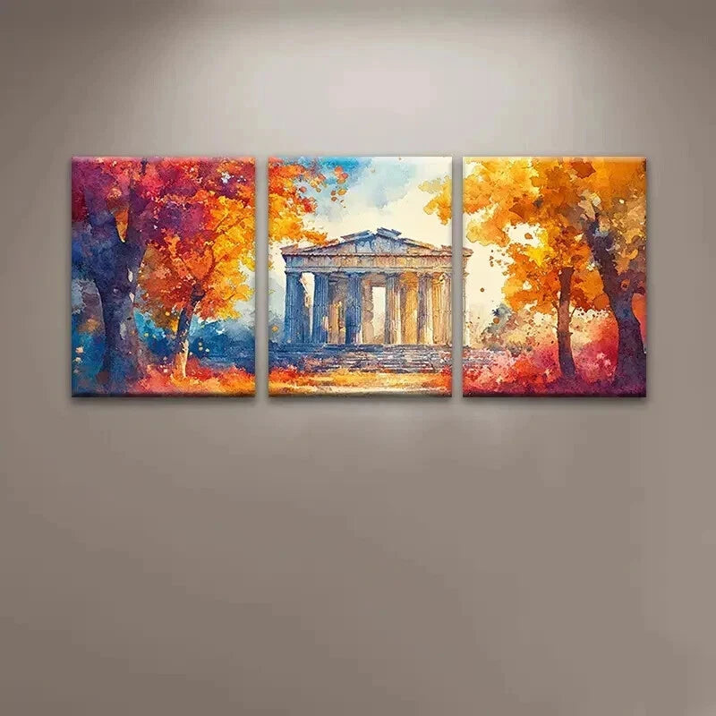 3pcs Ancient Greek Architecture Décor Perfect Wall Art Set Canvas Framed 50x70cm - High Quality Print 100% Australian Made Wall Canvas Ready to Hang - Bella Home Decor