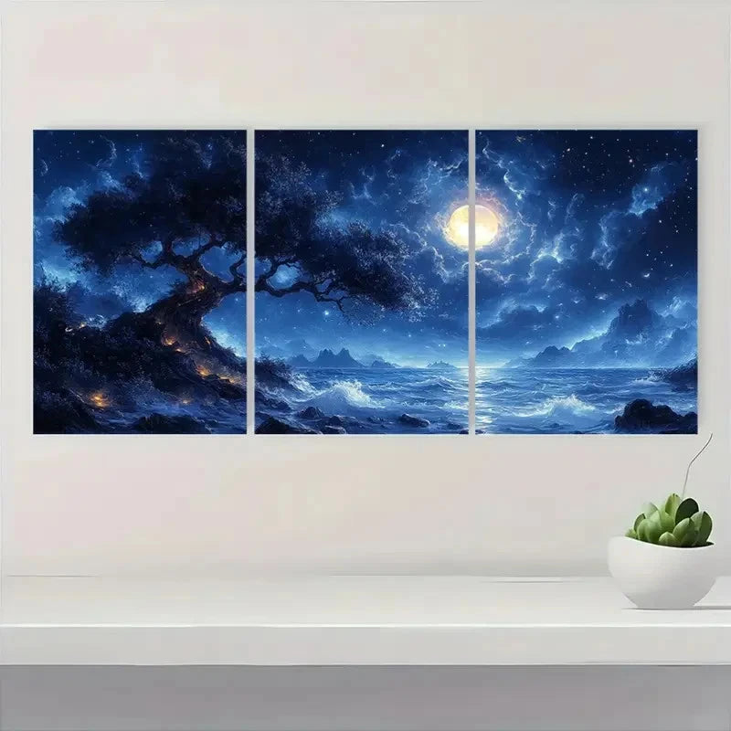 3pcs Night Sky & Mountain Landscape A Wall Art Set Canvas Framed 60x90cm - High Quality Print 100% Australian Made Wall Canvas Ready to Hang