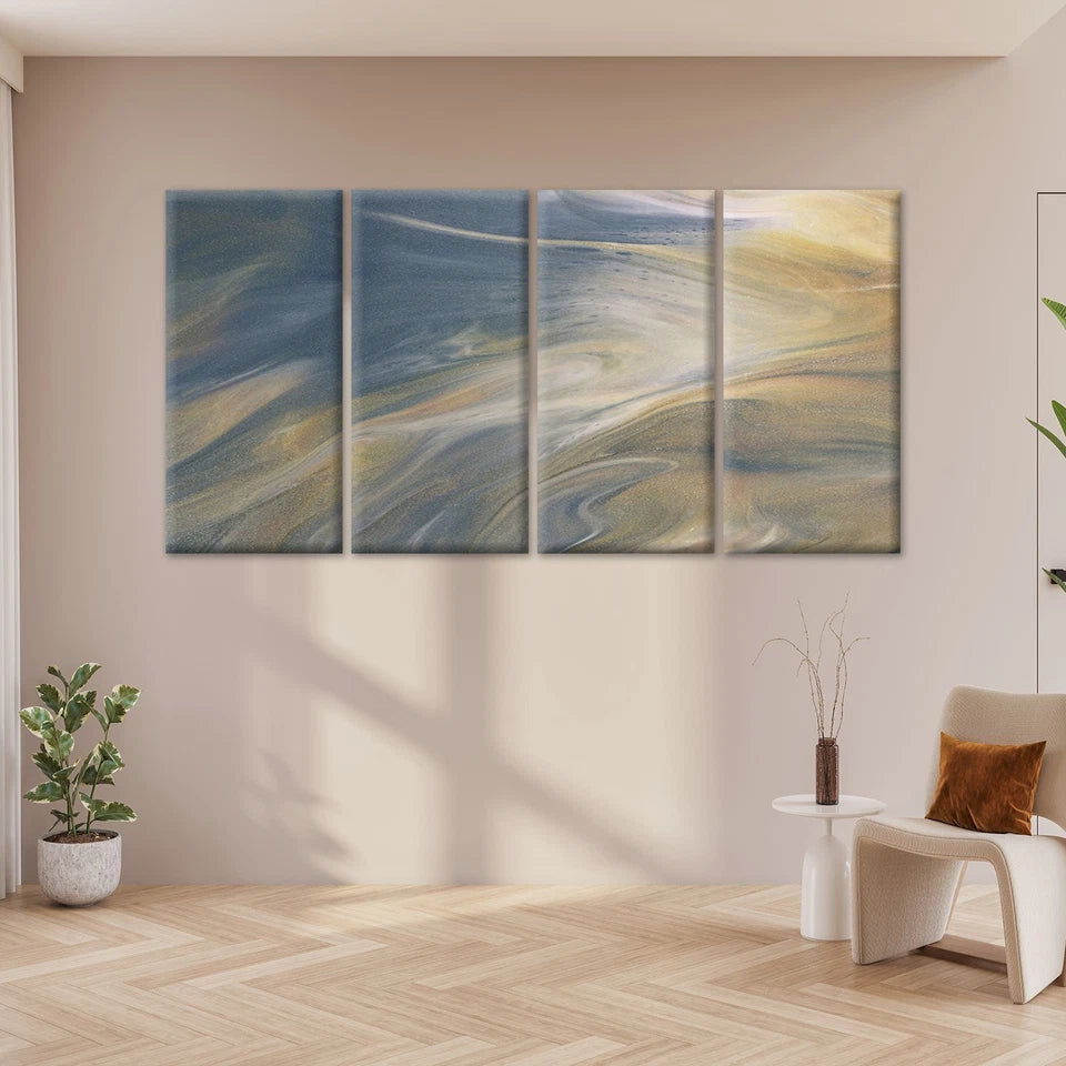4pcs Modern Abstract Blue and Gold Fluid Wall Art Canvas Framed 45x80cm - High Quality Print 100% Australian Made Wall Canvas Ready to Hang
