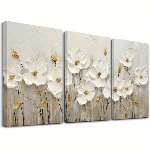 3pcs Abstract White Flowers Modern Perfect Wall Art Canvas Unframed - High Quality Print 100% Australian Made Wall Canvas - Bella Home Decor