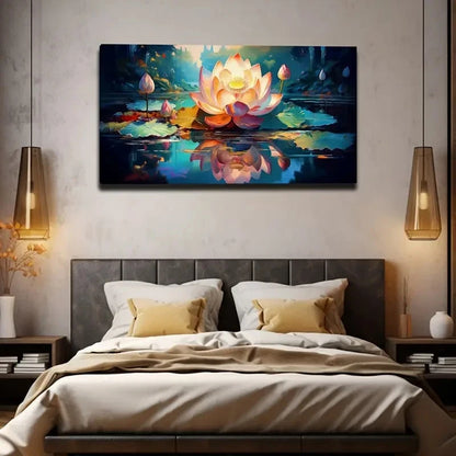 Vibrant Lotus Flower Wall Art Canvas Office Home Room Framed 120x60cm