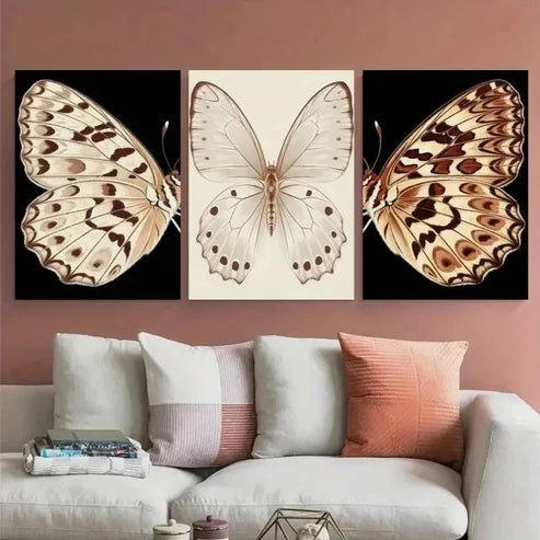 3pcs Butterfly Vintage Style Wall Art Canvas Unframed - High Quality Print 100% Australian Made Wall Canvas - Bella Home Decor