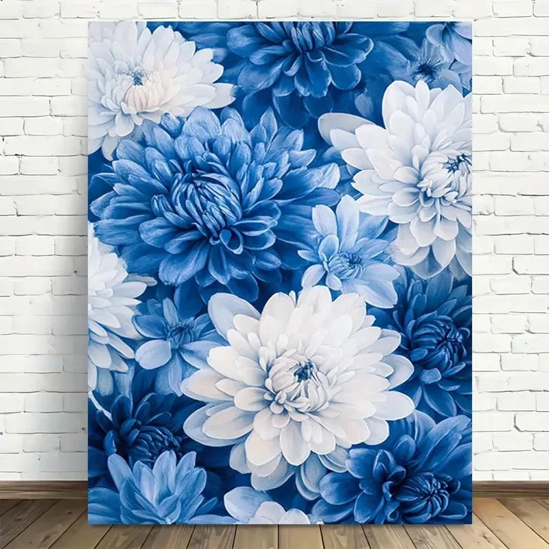 Beautiful Blue And White Floral Painting 40x60cm Metal Print Ready to Hang