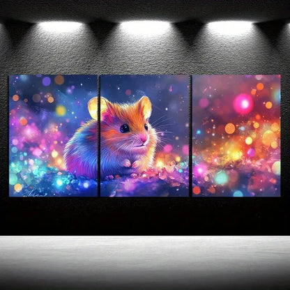 3pcs Charming Hamster Trio Colourful Metal Print Ready to Hang Art - Bella Home Decor