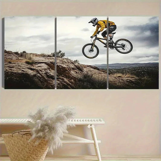 3pcs Extreme Mountain Biking Wall Art Set Canvas Framed 60x90cm - High Quality Print 100% Australian Made Wall Canvas Ready to Hang