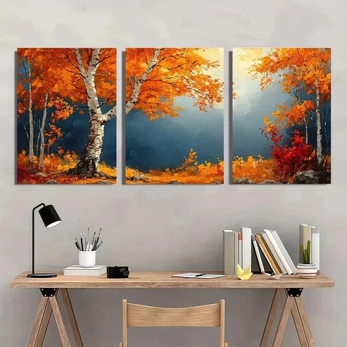 3pcs Autumn Birch Tree Nature Perfect Wall Art Set Canvas Unframed - High Quality Print 100% Australian Made Wall Canvas - Bella Home Decor
