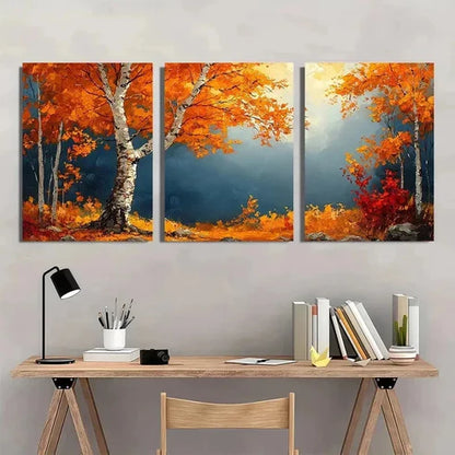 3pcs Autumn Birch Tree Nature Perfect Wall Art Set Canvas Unframed - High Quality Print 100% Australian Made Wall Canvas - Bella Home Decor