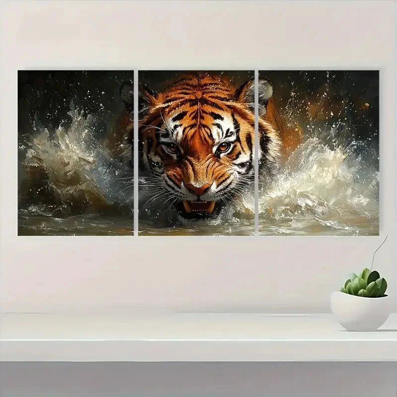 3pcs Bengal Tiger Watercolor Decor  Wall Art Set Canvas Framed 40x60cm - High Quality Print 100% Australian Made Wall Canvas Ready to Hang - Bella Home Decor
