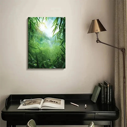 Green Bamboo Grass Meadow Painting 40x60cm Metal Print Ready to Hang