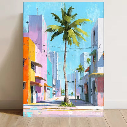 Tropical Coastal Pastel Art Miami-Inspired Urban  60x90cm Metal Print Ready to Hang