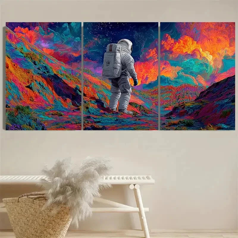 3pcs Trippy Space Astronaut Art, Psychedelic Wall Art Set Canvas Framed 40x60cm - High Quality Print 100% Australian Made Wall Canvas Ready to Hang - Bella Home Decor