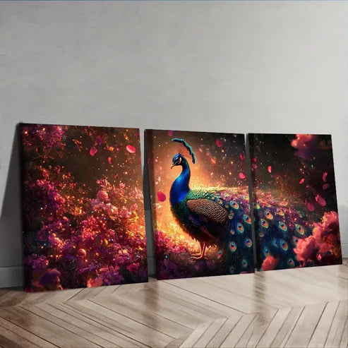 3pcs A Colorful Peacock Wall Art Set Canvas Unframed – High Quality Print 100% Australian Made Wall Canvas - Bella Home Decor