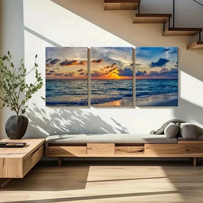 3pcs Natural Seaside Sunset Landscape Wall Art Set Canvas Framed 50x70cm - High Quality Print 100% Australian Made Wall Canvas Ready to Hang - Bella Home Decor