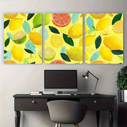 3pcs Vibrant Lemon Continuous Prefect Wall Art Set Canvas Framed 40x60cm - High Quality Print 100% Australian Made Wall Canvas Ready to Hang