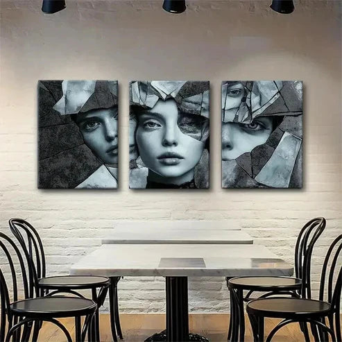3pcs Abstract Shattered Glass Woman Perfect Wall  Art Set Canvas Unframed - High Quality Print 100% Australian Made Wall Canvas - Bella Home Decor