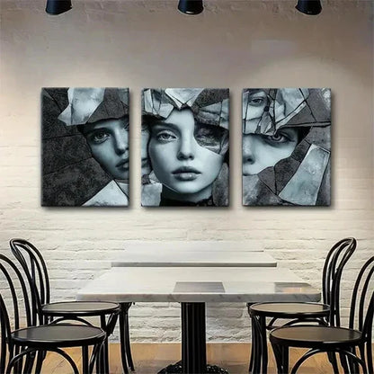 3pcs Abstract Shattered Glass Woman Perfect Wall  Art Set Canvas Unframed - High Quality Print 100% Australian Made Wall Canvas - Bella Home Decor