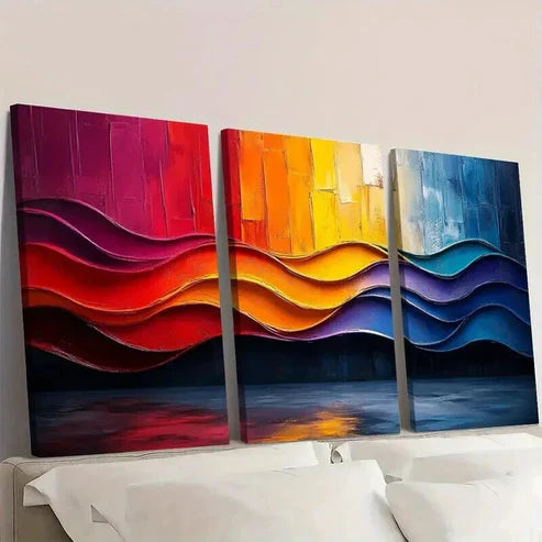 3pcs Colorful Abstract Painting Geometric Shapes Wall Art Set Canvas Unframed - High Quality Print 100% Australian Made Wall Canvas - Bella Home Decor