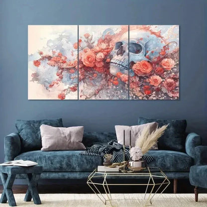 3pcs Human Skull in Flowers Life and Death Wall Art Canvas Unframed – High Quality Print 100% Australian Made Wall Canvas