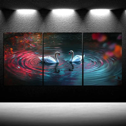 3pcs Black and White Swan Painting Metal Print Ready to Hang Art - Bella Home Decor
