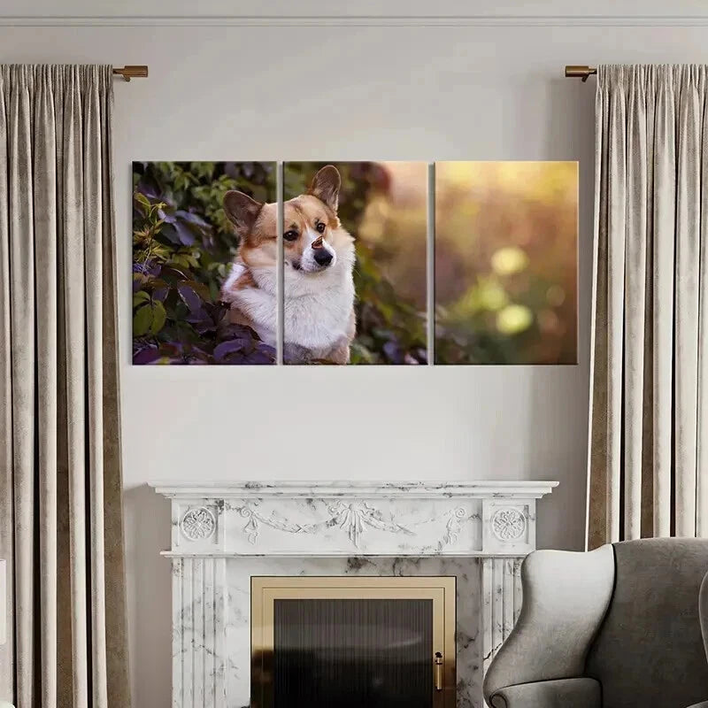 3pcs Corgi Dog Puppy Near a Bush Scenery Wall Art Set Canvas Framed 60x90cm - High Quality Print 100% Australian Made Wall Canvas Ready to Hang - Bella Home Decor