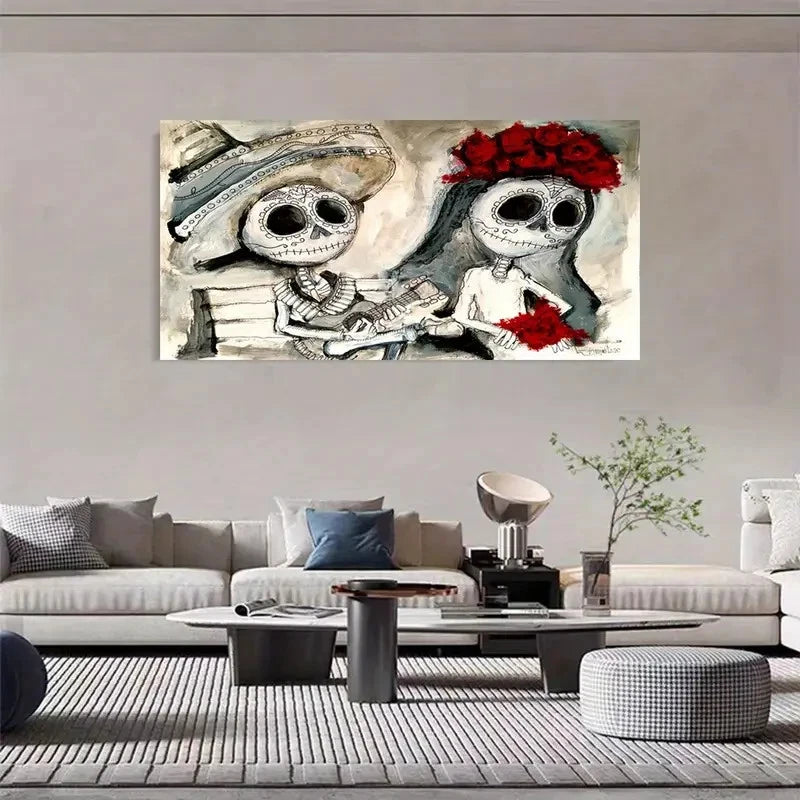 Skeleton Couple Wedding Décor Wall Art Canvas Office Home Room Framed 120x60cm - Bella Home Decor
