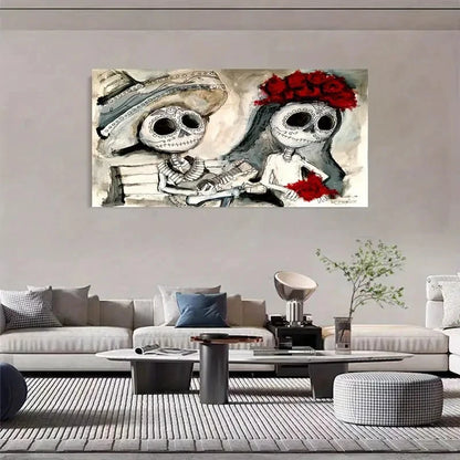 Skeleton Couple Wedding Décor Wall Art Canvas Office Home Room Framed 120x60cm - Bella Home Decor