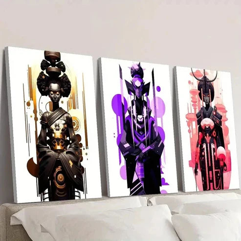 3pcs Golden Purple and Red Black Female Wall Art Canvas Unframed – High Quality Print 100% Australian Made Wall Canvas - Bella Home Decor