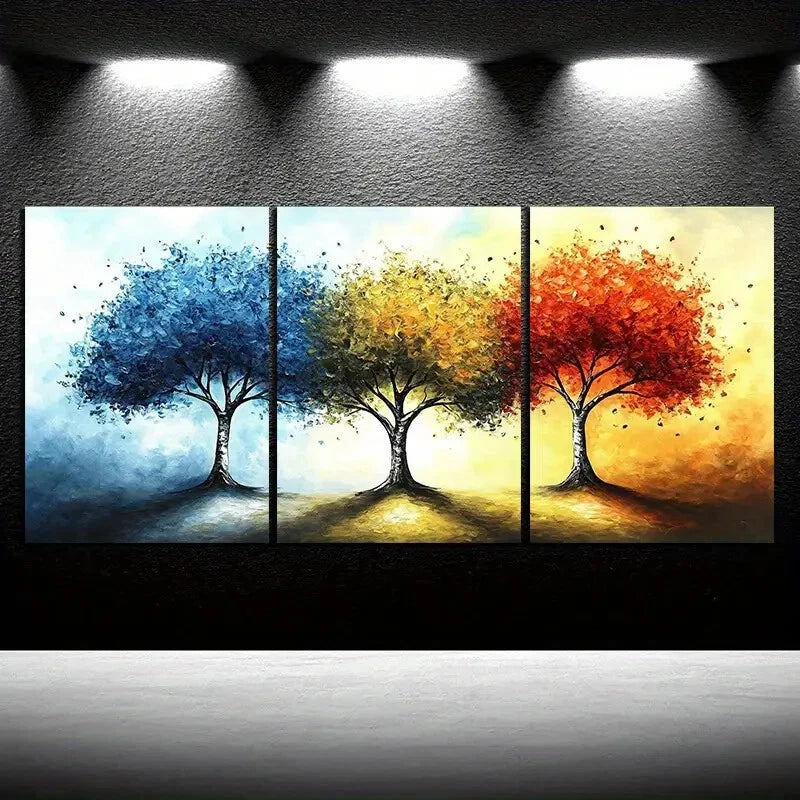 3pcs Colorful Trees Yellow Red Blue Metal Print Ready to Hang Art - Bella Home Decor