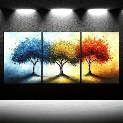 3pcs Colorful Trees Yellow Red Blue Metal Print Ready to Hang Art - Bella Home Decor